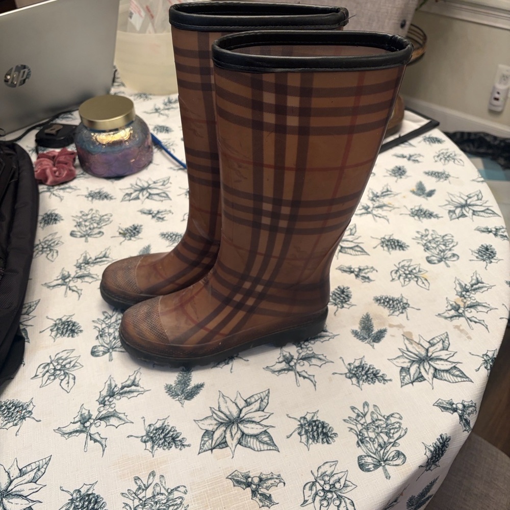 Burberry Brown Plaid Winter & Rain Boots
